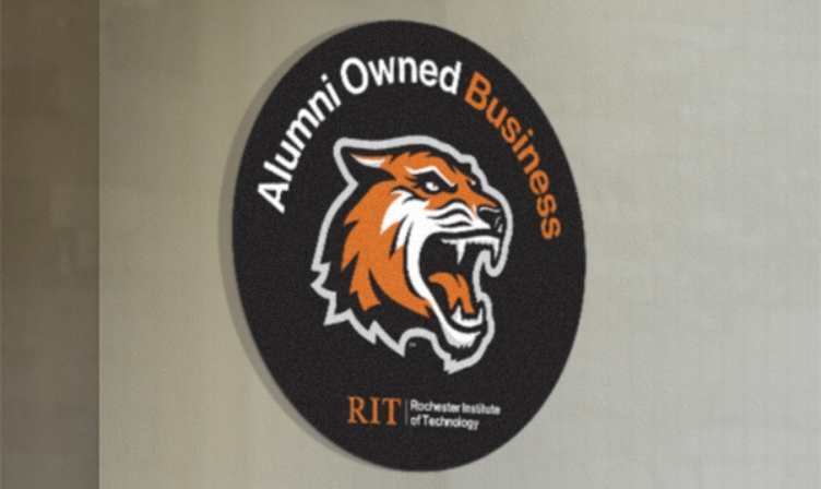 A circular sign with the RIT tiger head in the middle.