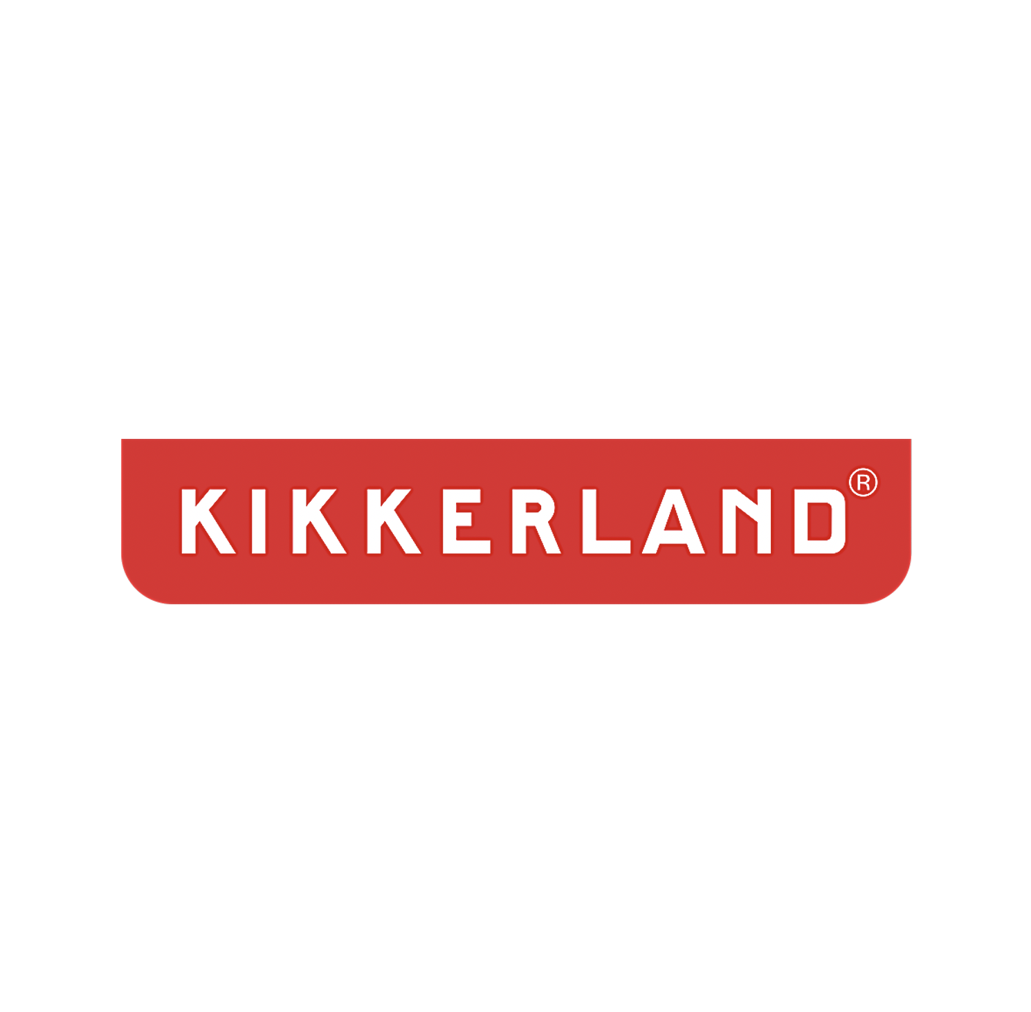Kikkerland logo - white type on red background.