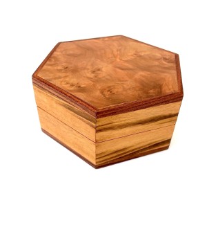 Hexagonal Lidded Wood Box.
