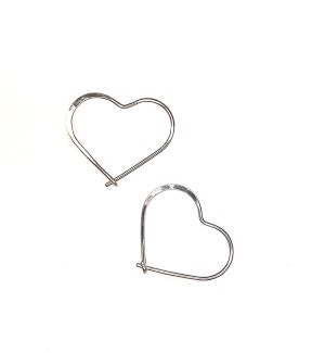 a handcrafted pair of Sterling silver heart shaped hoop earrings with a subtle hammered surface.
