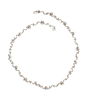 a sterling silver necklace made of a series of free form linked twists. 