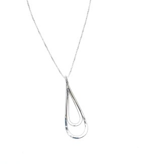 A handcrafted Sterling silver teardrop shaped pendant with a subtle hammered surface and a silver chain.