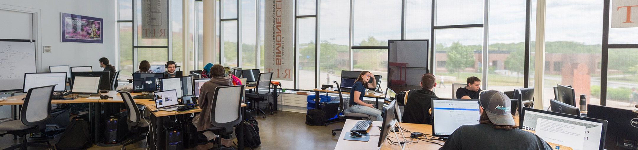 interior view of students working in the Innovation Center