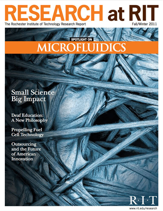 Cover for Fall / Winter 2011 issue of the Research Magazine spotlighting microfluids
