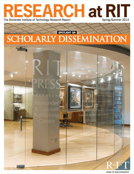 Cover for Spring / Summer 2014 research magazine spotlighting scholarly dissemination