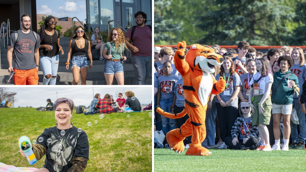 collage of images showing groups of smiling students at R I T.