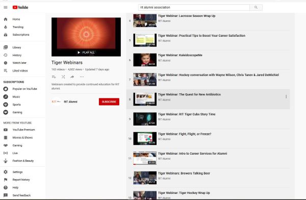 a screenshot of the Tiger Webinars youtube page.