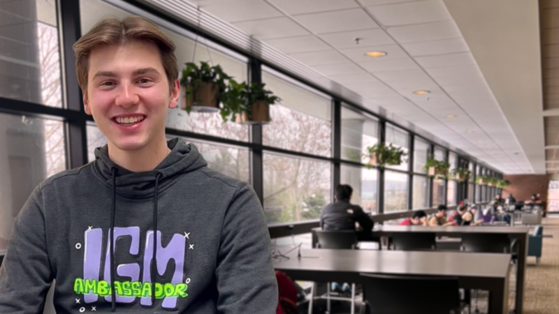 Fourth-year New media Interactive Development (NMID) student Nick Will in the Golisano College of Computing and Information Sciences (GCCIS) School of Interactive Games and Media (IGM).