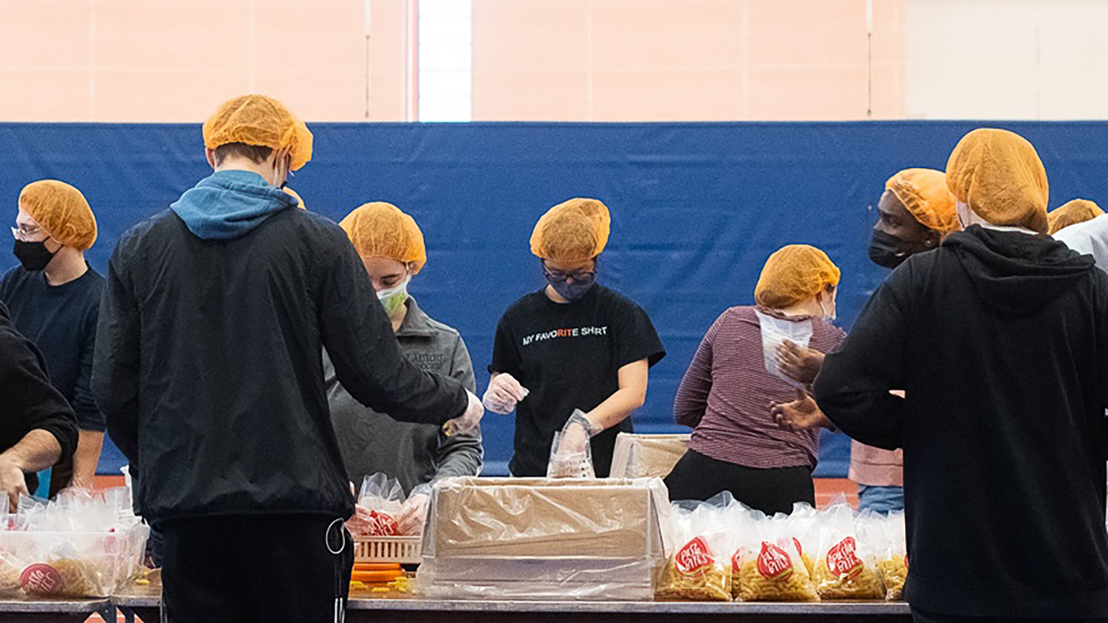 RIT students, along with faculty and staff prepare 20,000 meals for the community and RIT FoodShare in the Hunger Project. It is coordinated by RIT's Center for Leadership and Civic Engagement.