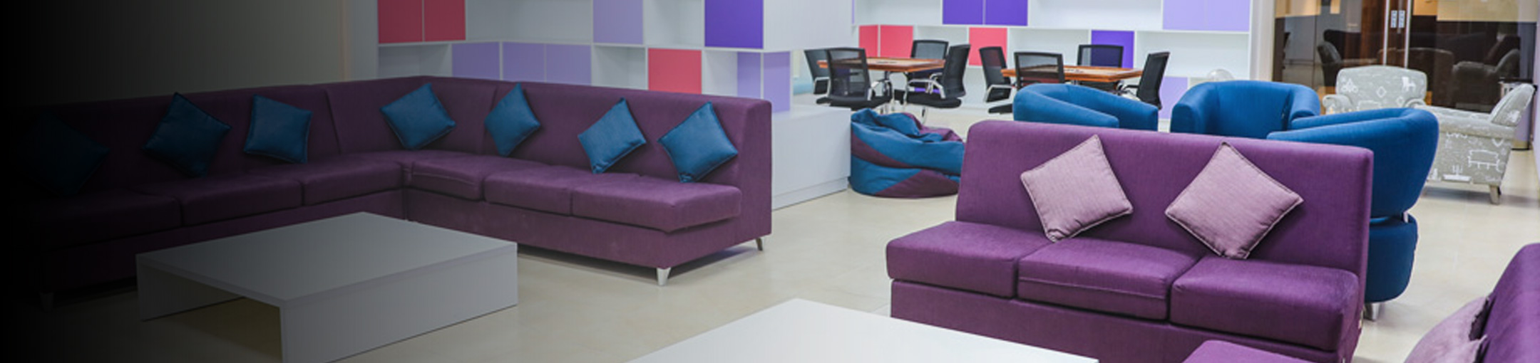 Purple sofa in a student lounge