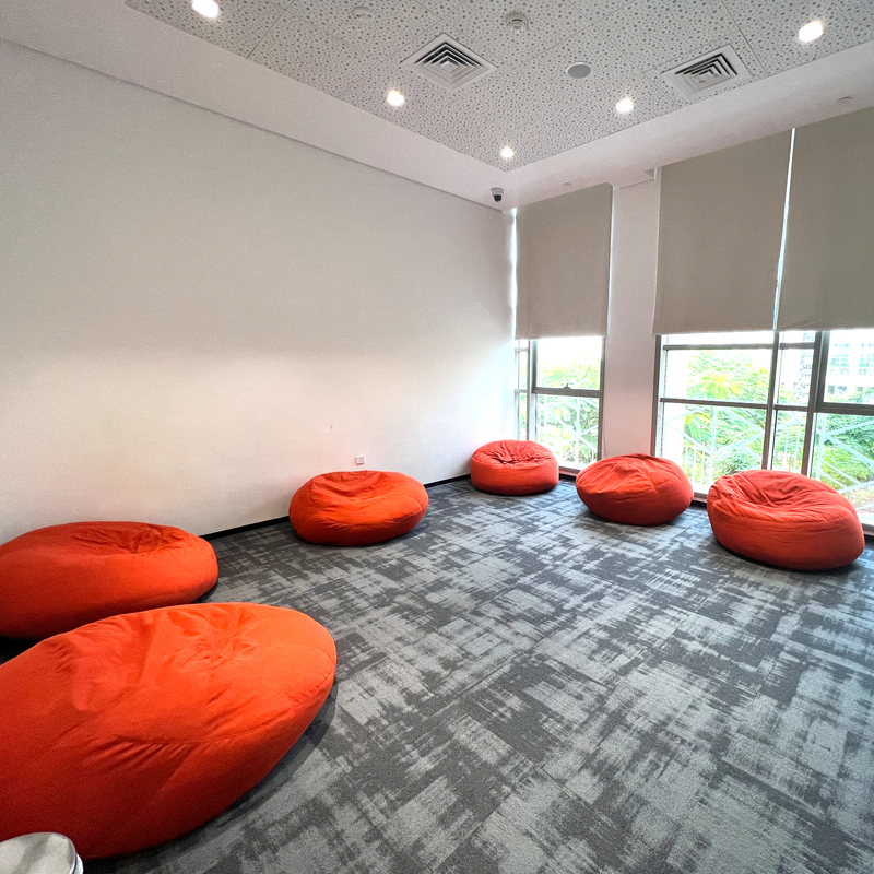 Room with orange bean bags