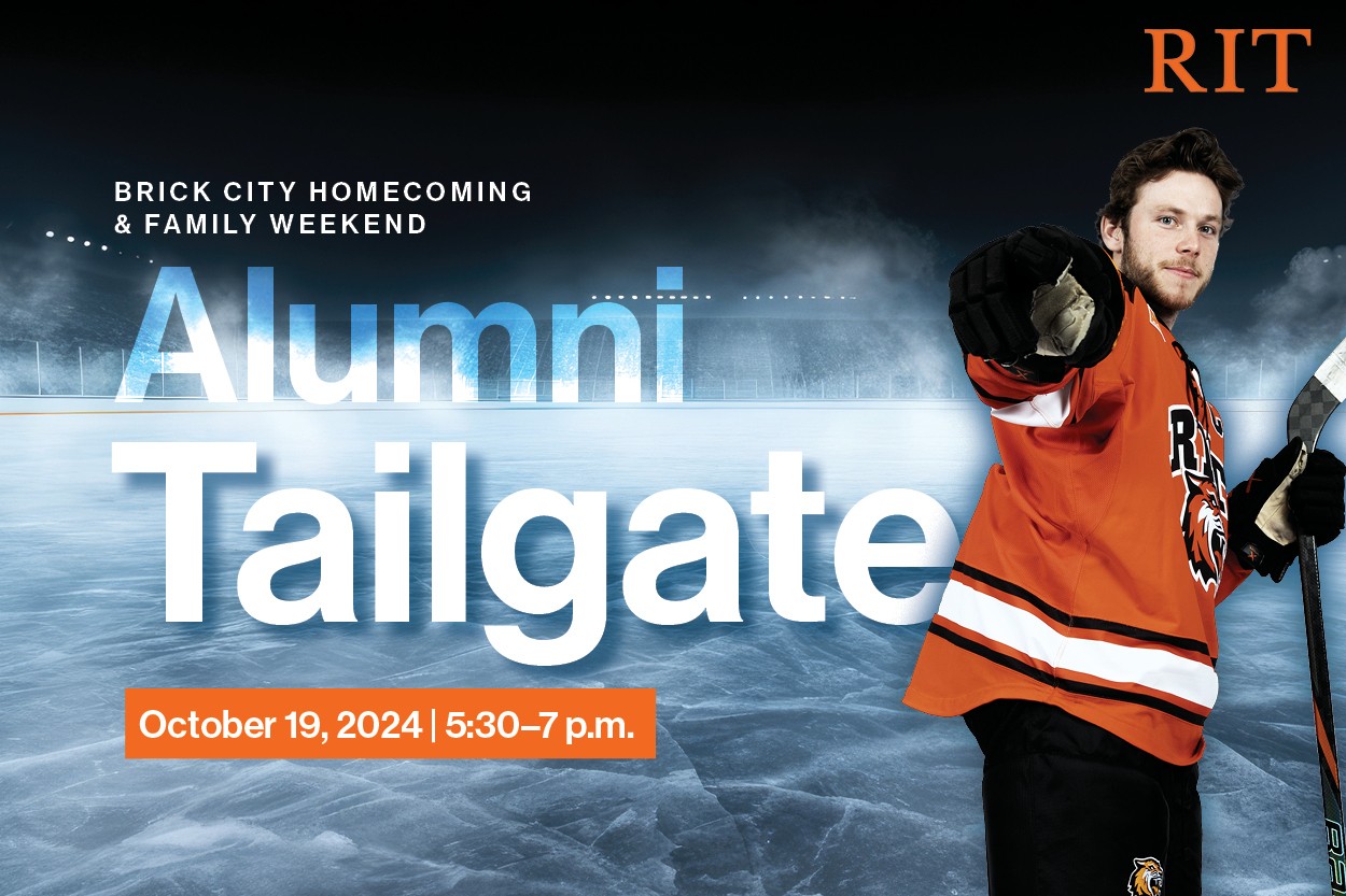 Alumni Tailgate Poster with a RIT Ice Hockey Player