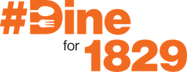 Orange text #Dine for 1829 written on white background