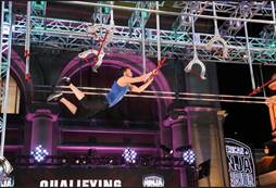 Recent RIT Graduate Kyle Schulze makes his way through the Jawbreakers obstacle during the qualifiers round of the American Ninja Warrior earlier this year. Photo by Elizabeth Morris/NBC