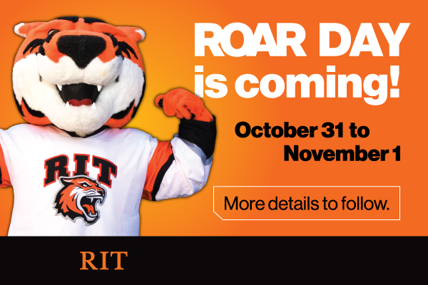 Ritchie on the poster with white text on orange background saying Roar Day is Coming