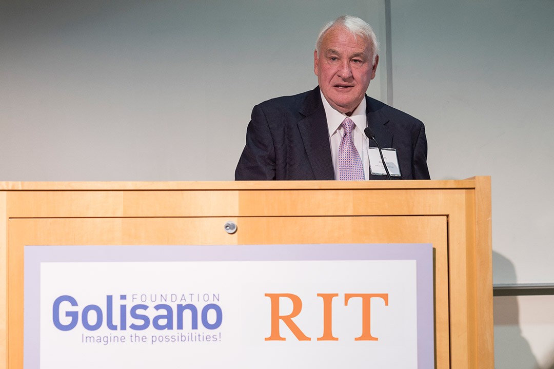 Tom Golisano is honored in 2017 at RIT when a new Golisano Archives exhibit was unveiled.