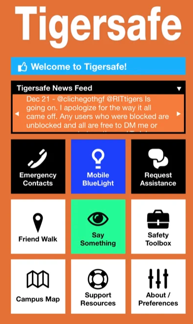 TigerSafe Mobile App Screen