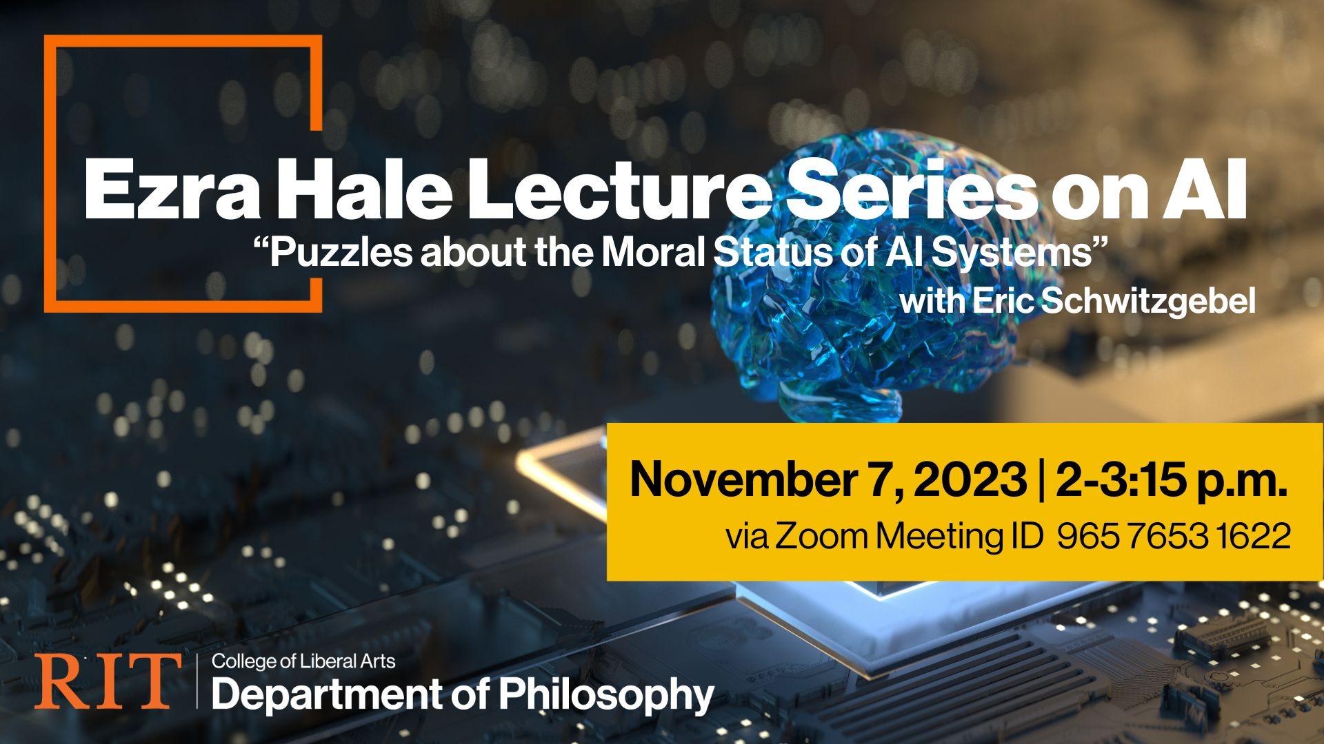 Artificial Intelligence image with information regarding the lecture via zoom
