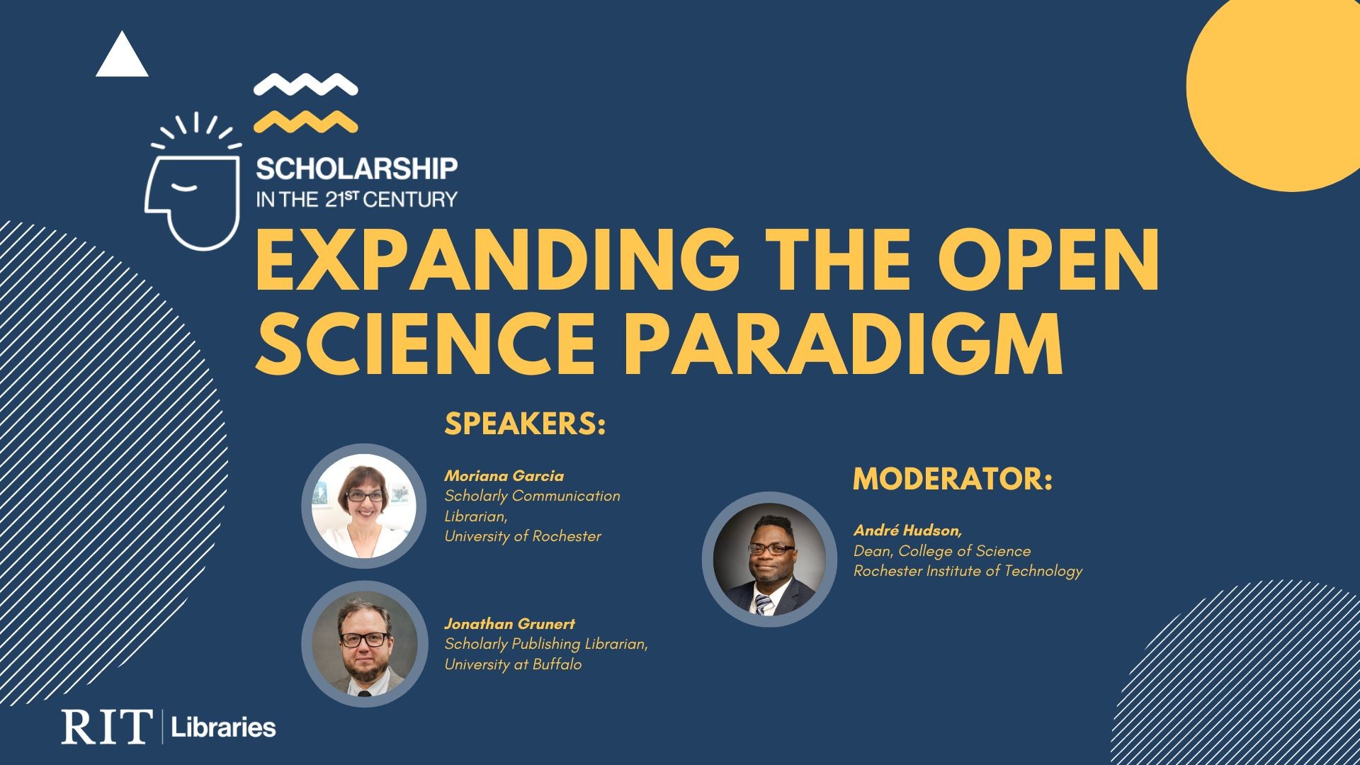 Banner image of event that states: Scholarship in the 21st Century: Expanding the Open Science Paradigm