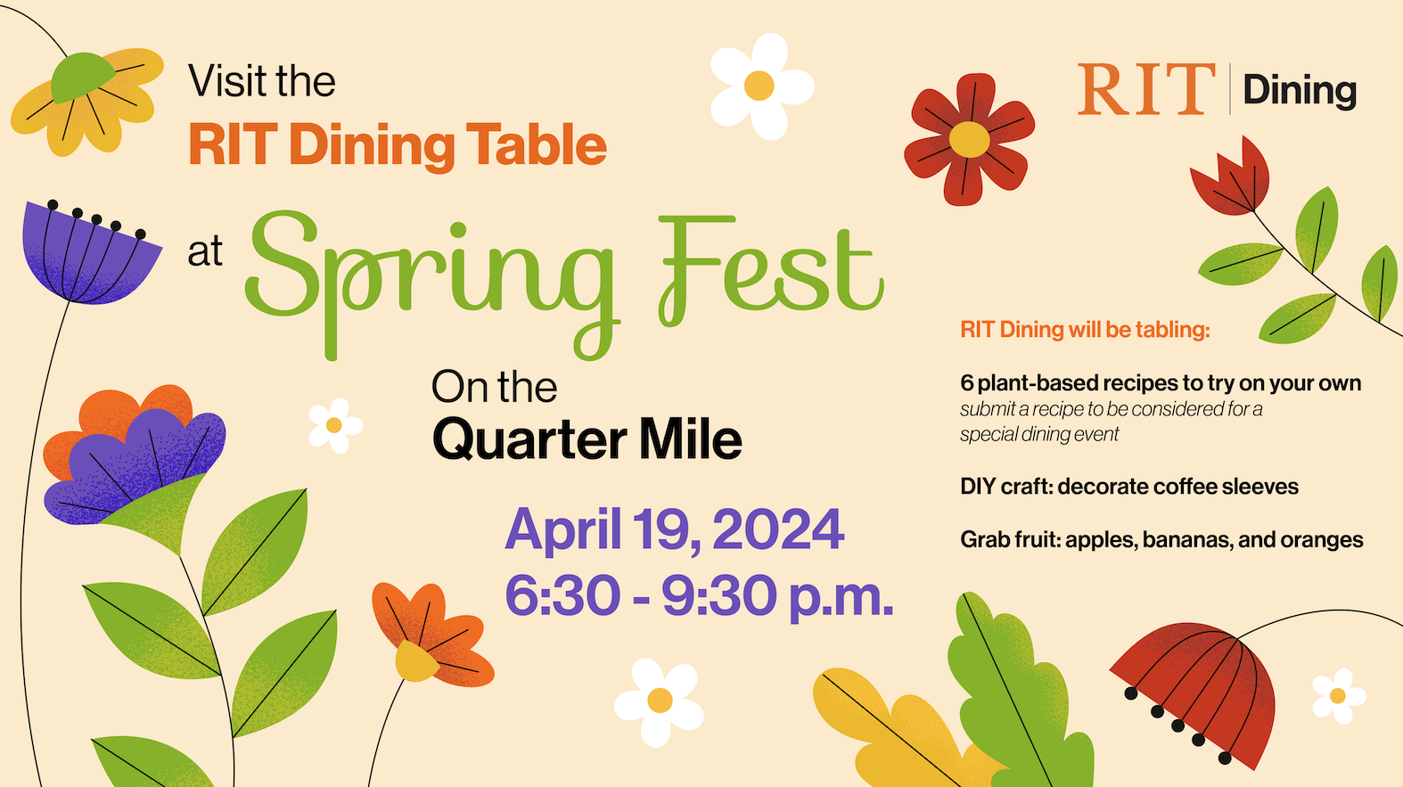 Springfest event details with graphic flowers