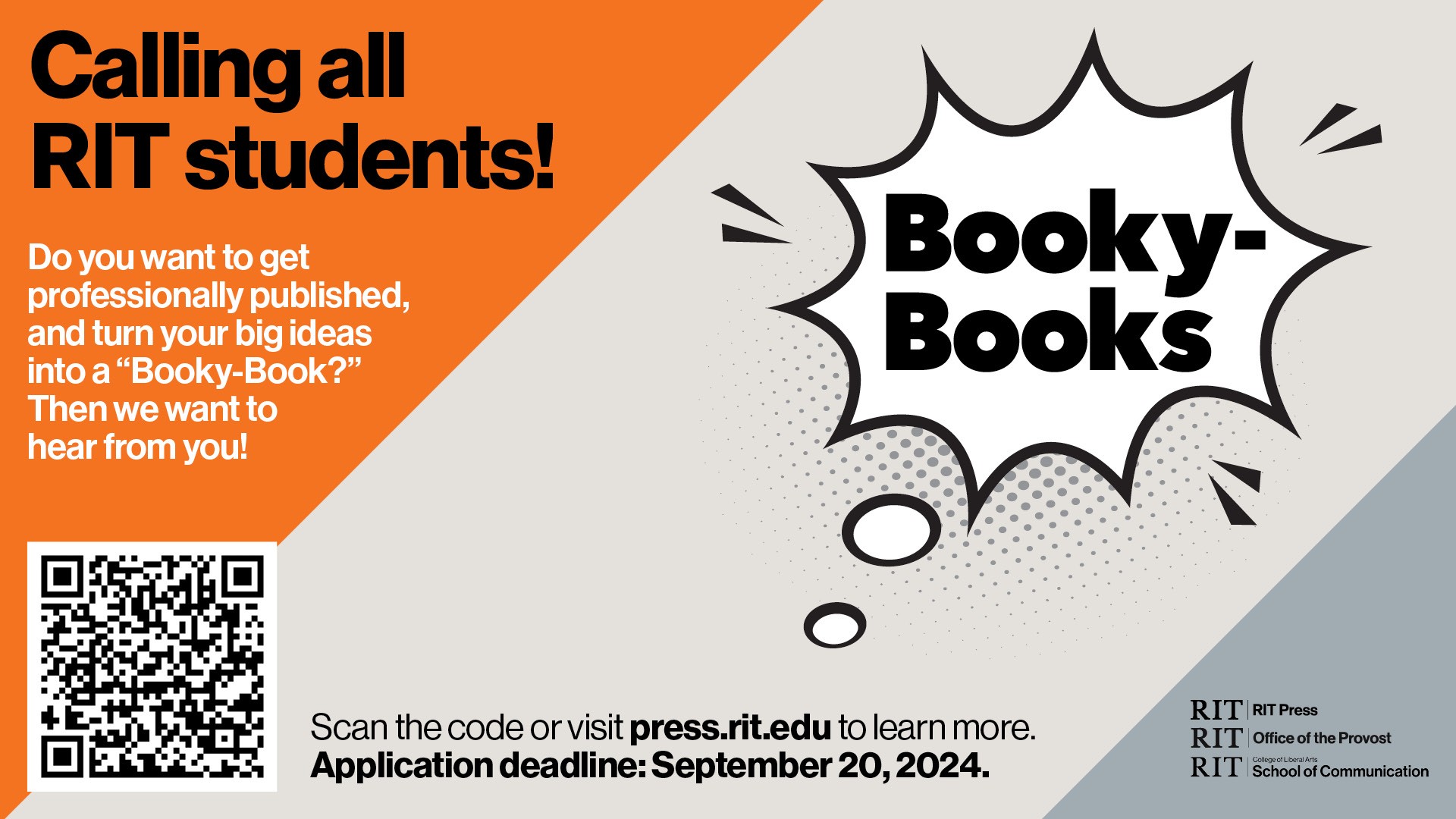 image that says booky book apply by Sept 20