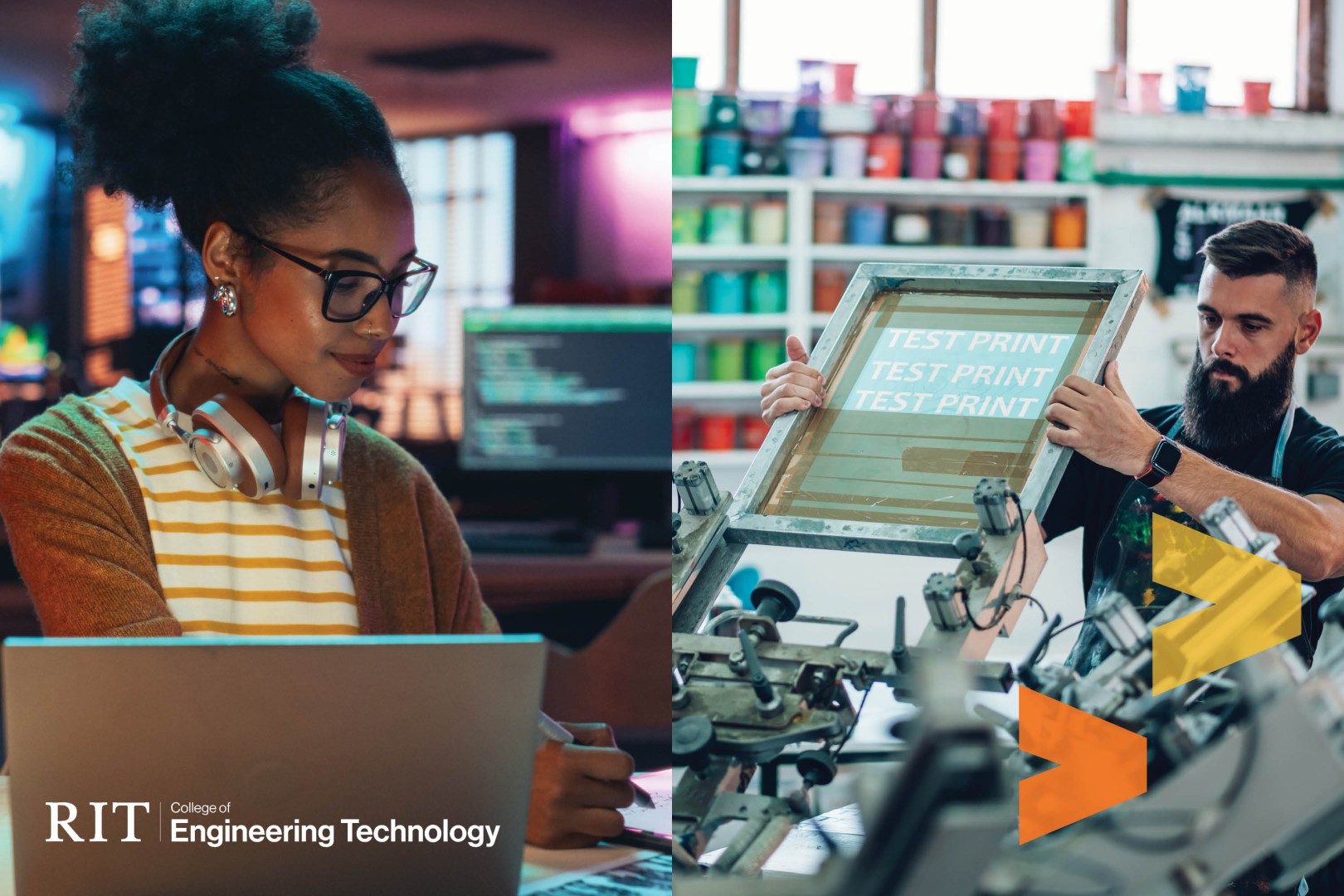 graphic media day advertisement featuring two images of people working in the graphic media field