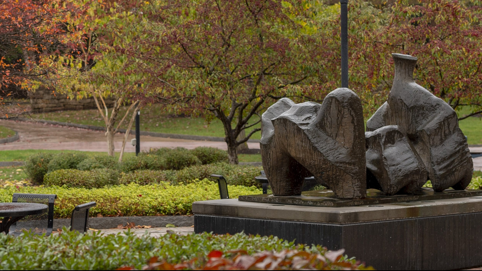 Henry Moore sculpture with fall colors