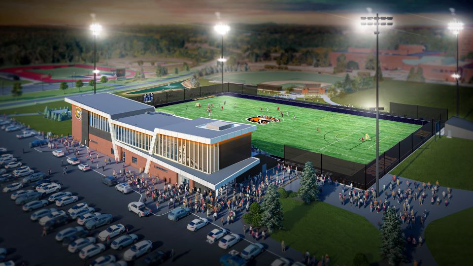 Exterior rendering of new Tiger Stadium