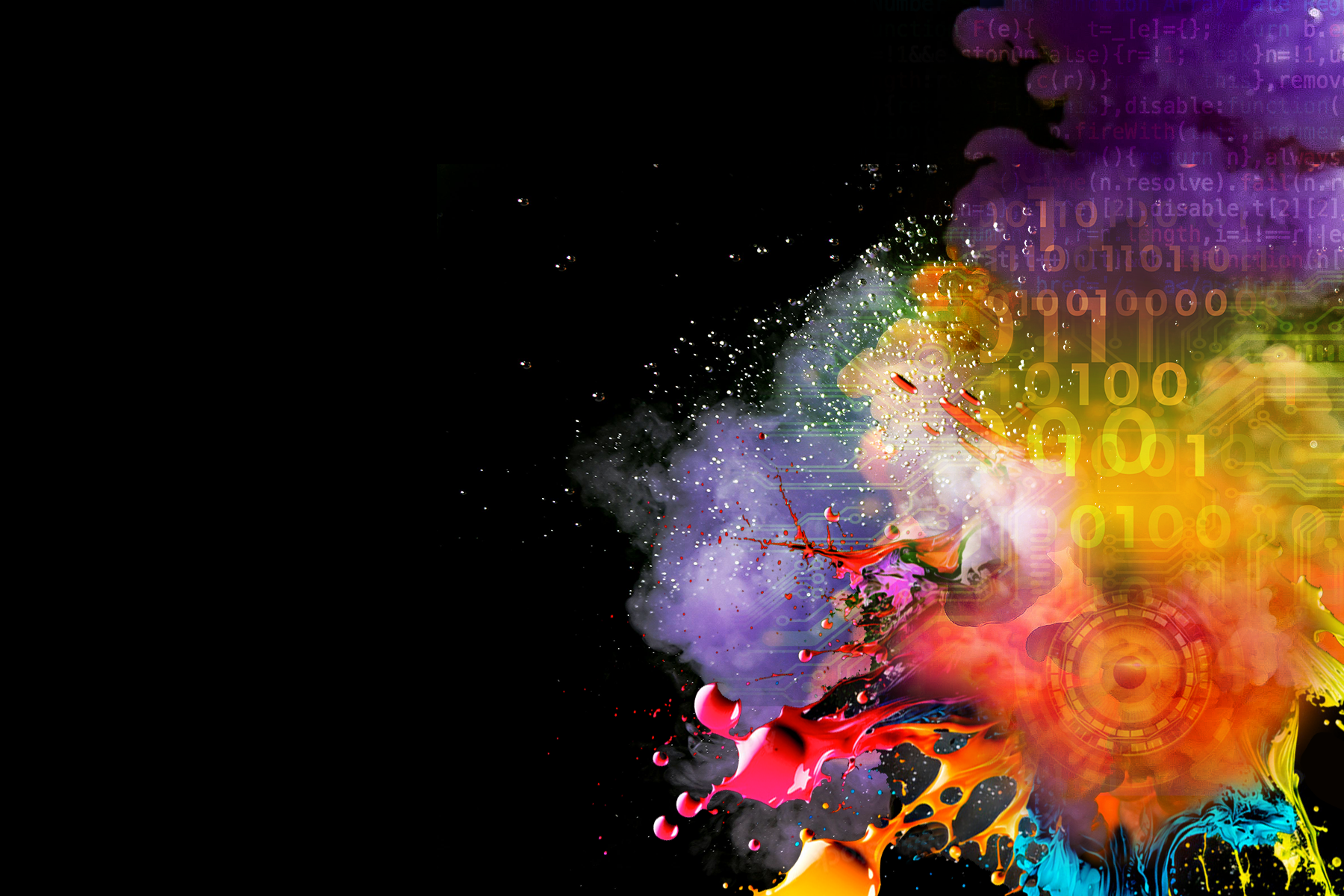 abstract art with primary color explosion and black background