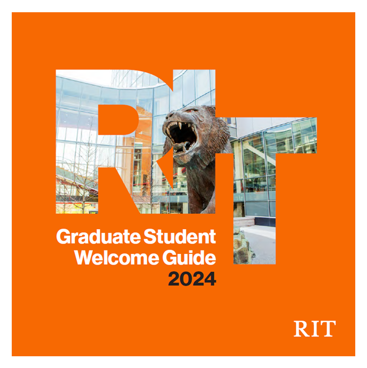 2024 grad welcome guide RIT letter with RIT tiger within the letters