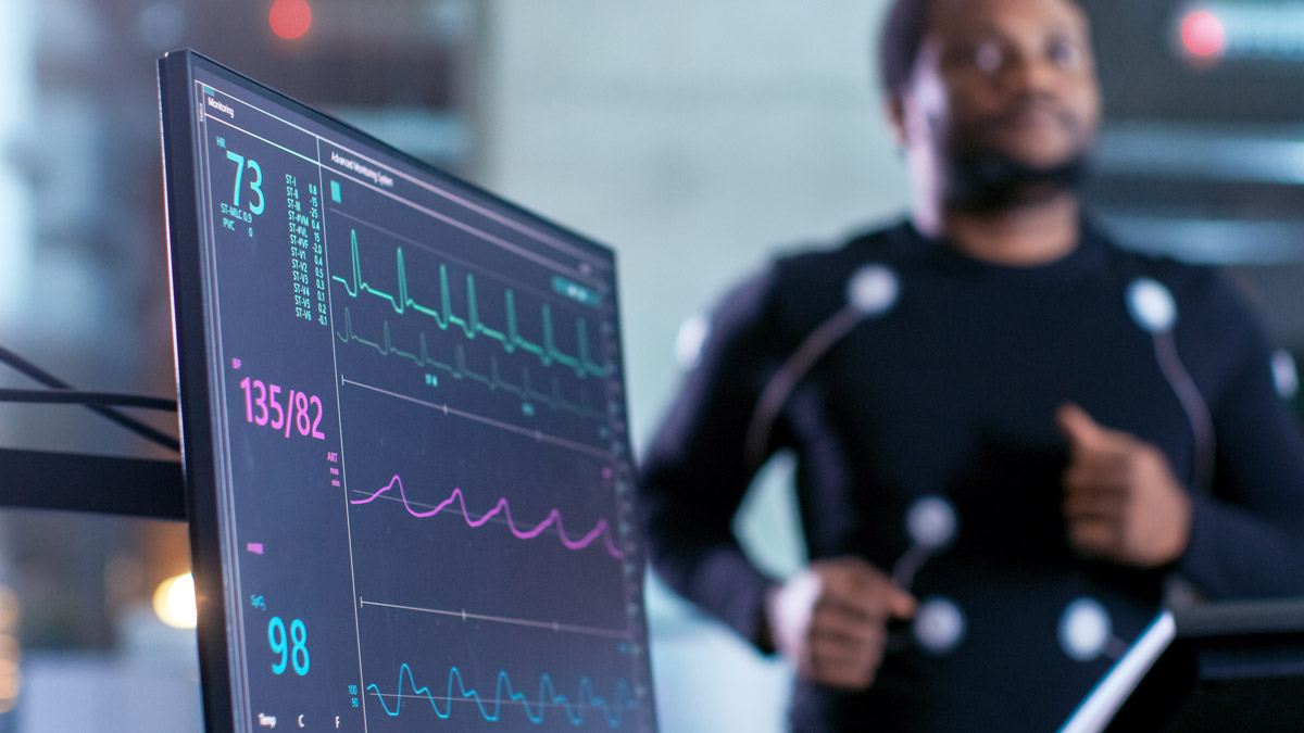 Computer screen showing results from person wearing electrodes and exercising.