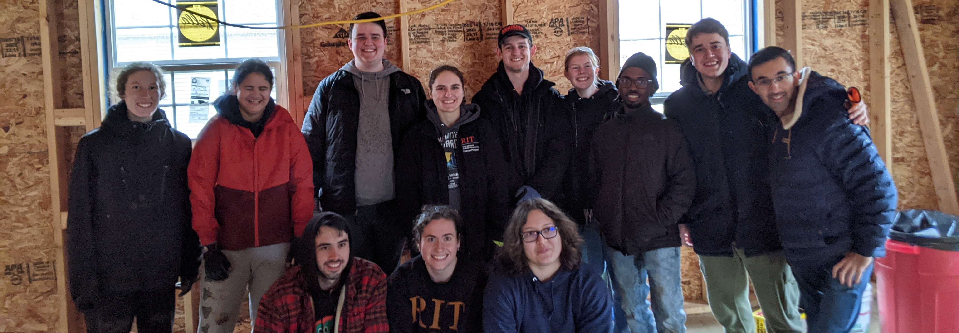 Honors students volunteering at Habitat for Humanity