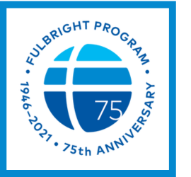 Fulbright Program Logo; Fulbright Program Established 1964 in blue text around a globe icon