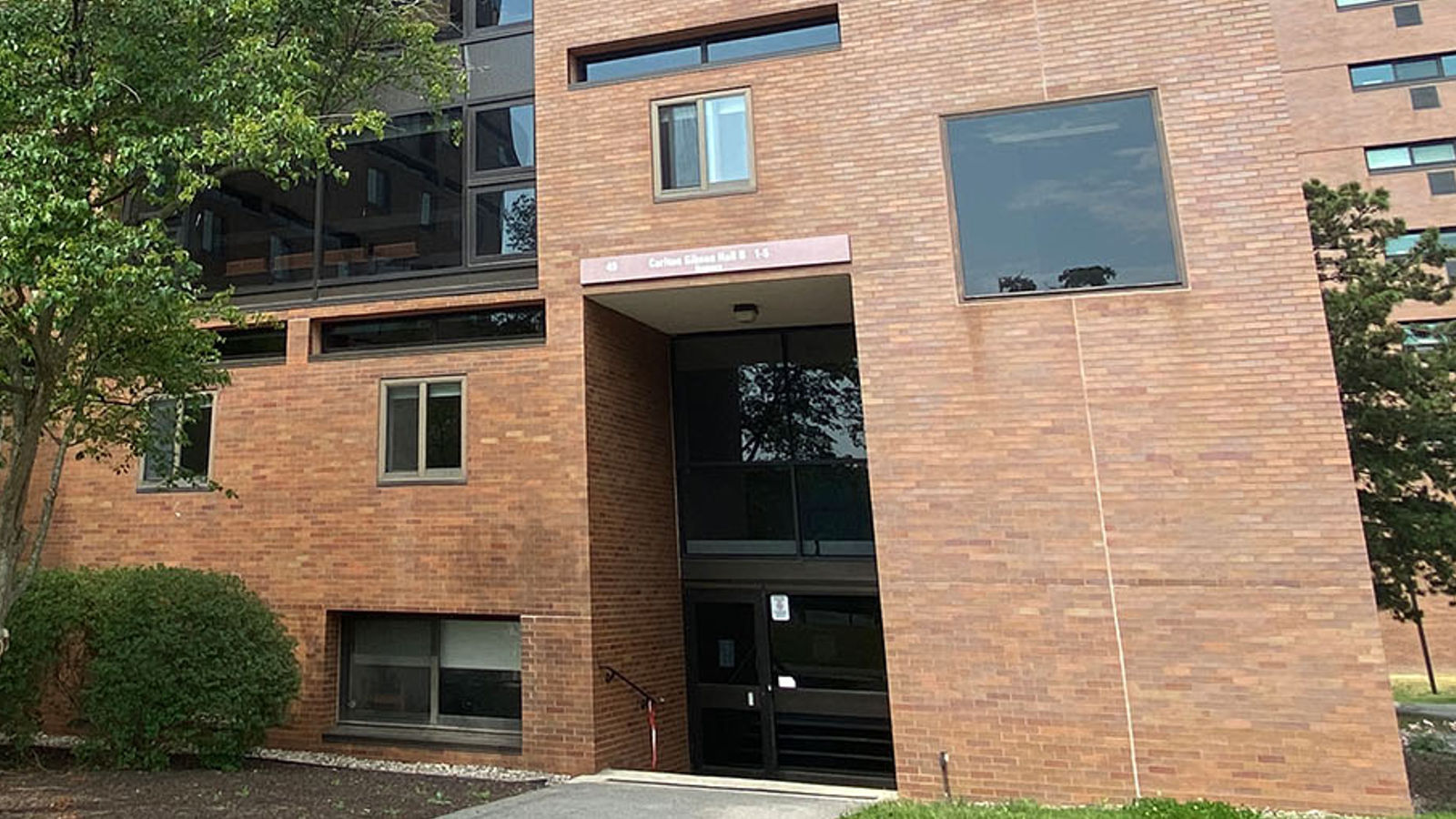 front of brick building, Carlton Gibson Hall