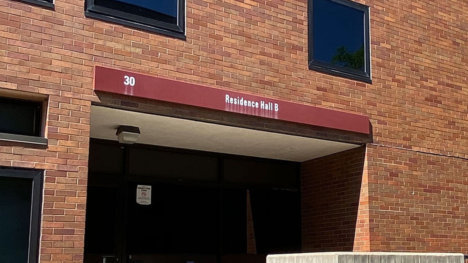 entrance of brick residence hall B