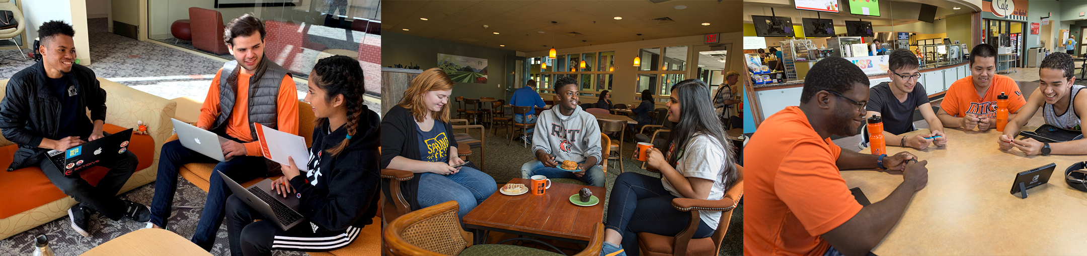 collage of students collaborating at various places