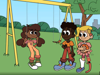 animation of kids sitting on a swing