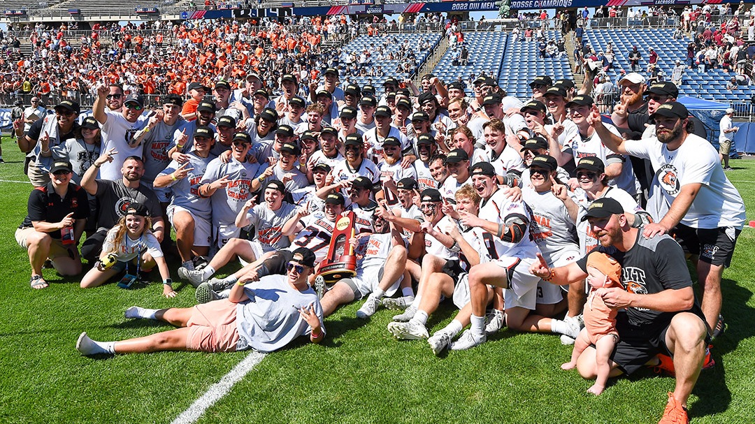 RIT men’s lacrosse celebrates after winning its second straight national championship on May 29. 
