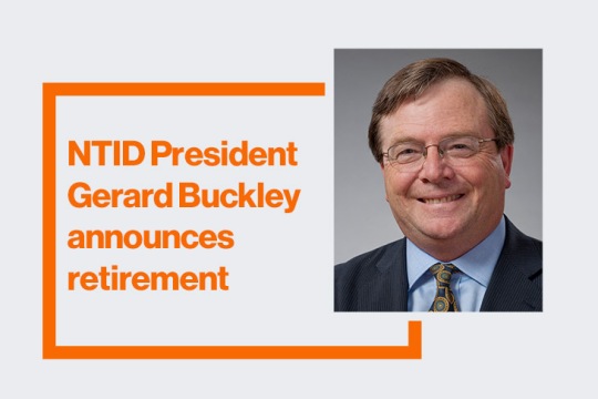 A headshot of Gerard Buckley appears next to an orange box notifying the public of his retirement.