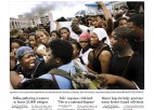 Front page of a newspaper featuring a cover photo of a large group of people in the aftermath of Hurricane Katrina.