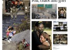 A newspaper photo spread of images from Hurricane Katrina.