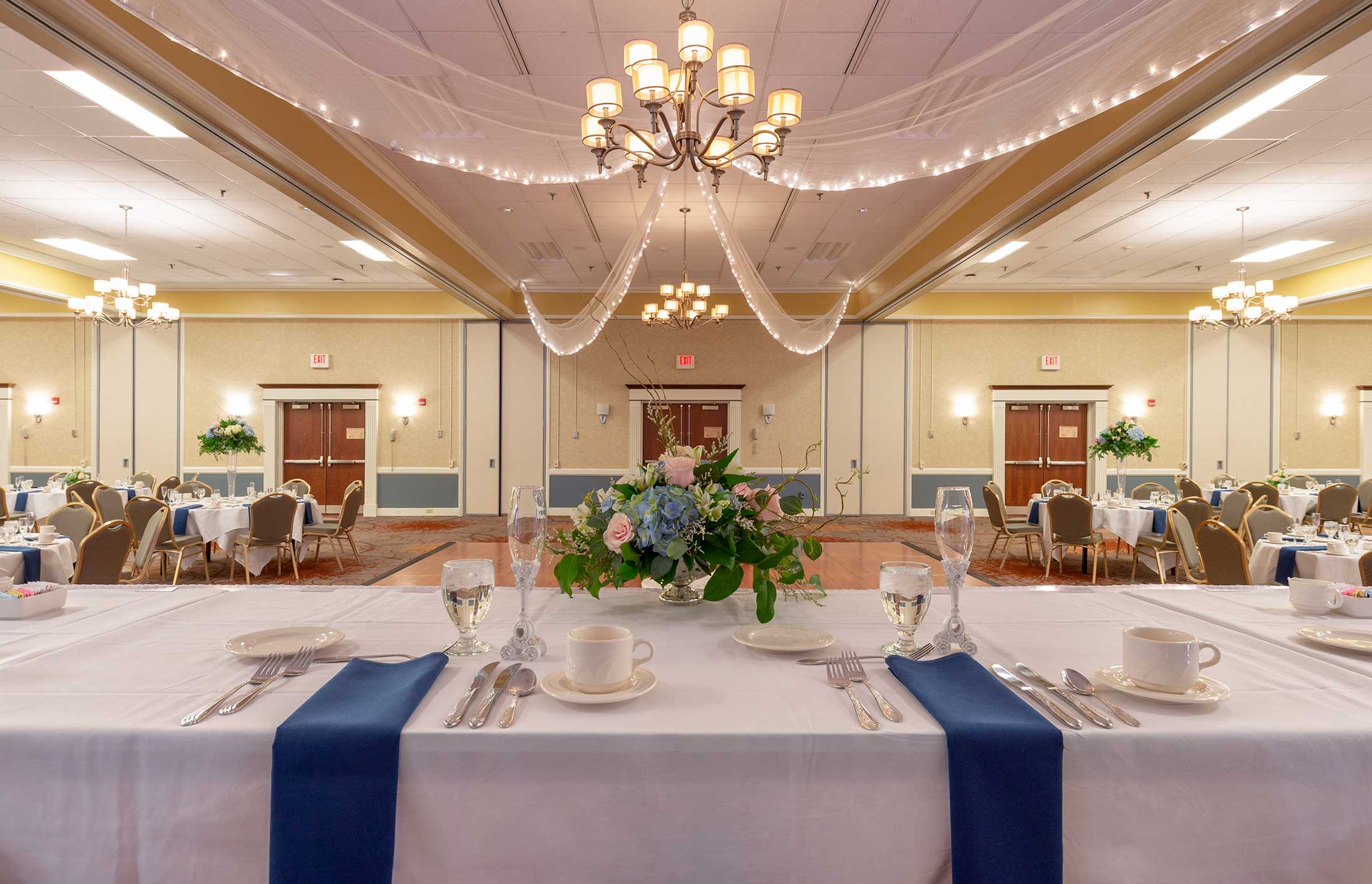 Wedding room from the point of view of the bride and grooms dinner table