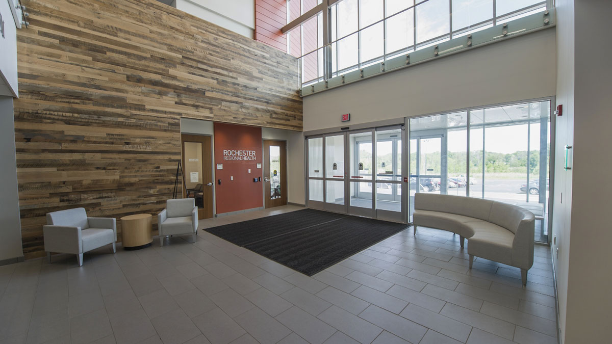 the entryway to the Rochester Regional Health building