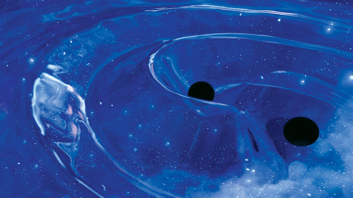 Mock-up illustration of two black holes in close proximity.