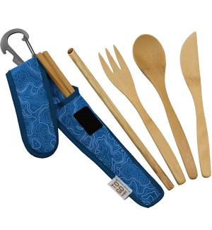 Fanned display of a variety of different wooden kitchen utensils