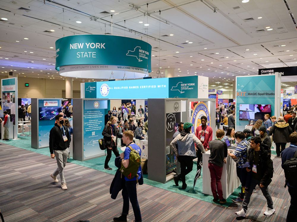 People milling about at a professional conference