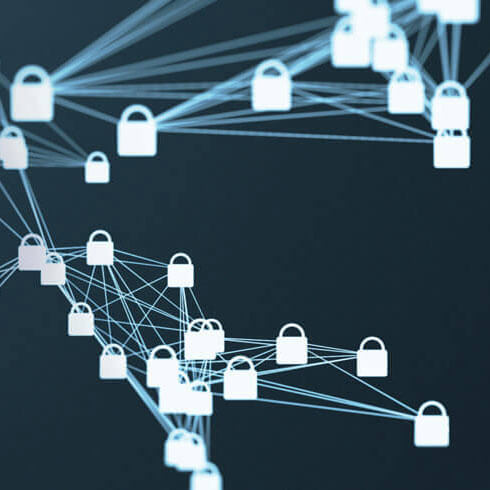 A network style diagram with padlocks signifying secure nodes.