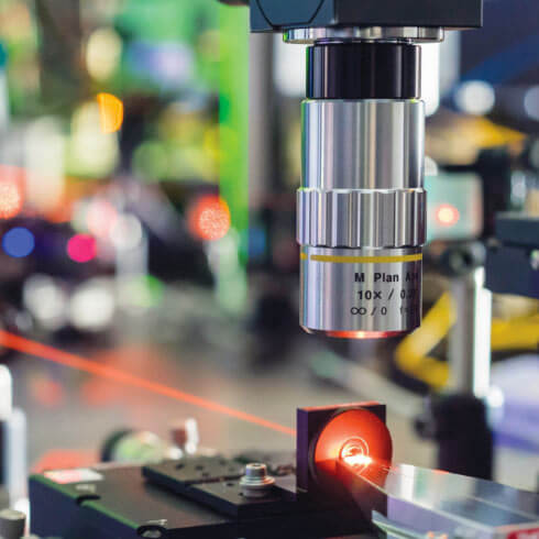 A laser being shined into a sensor.