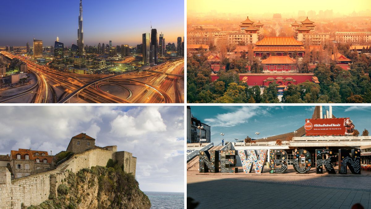 Collage of global cities symbolizing international engagement and travel opportunities.