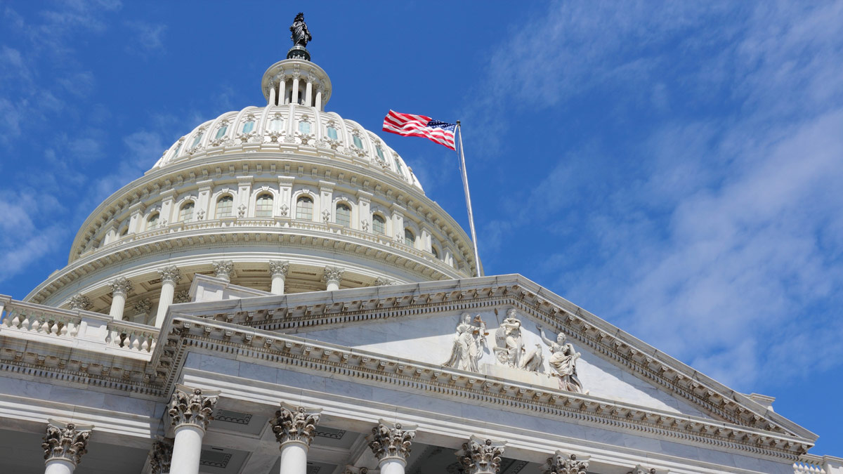 Looking up at the US capitol building dome.